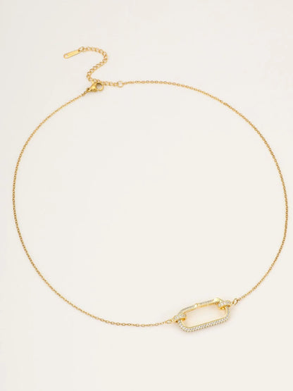 Stainless Steel Zircon Rectangle Pendant Necklace