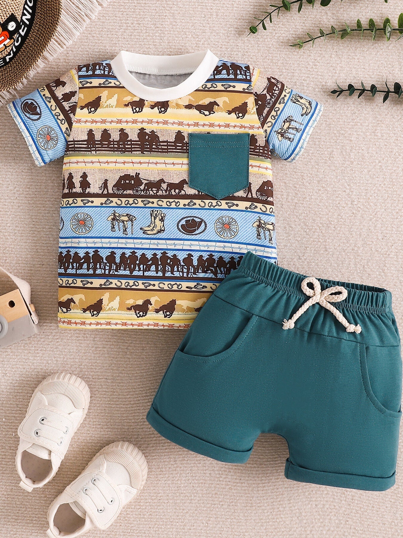 Children's Western Style Tee & Shorts Set