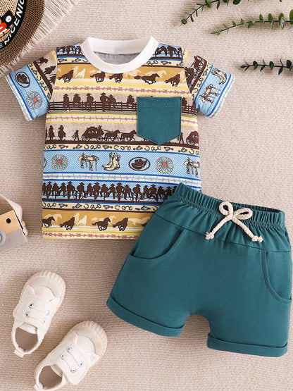 Children's Western Style Tee & Shorts Set