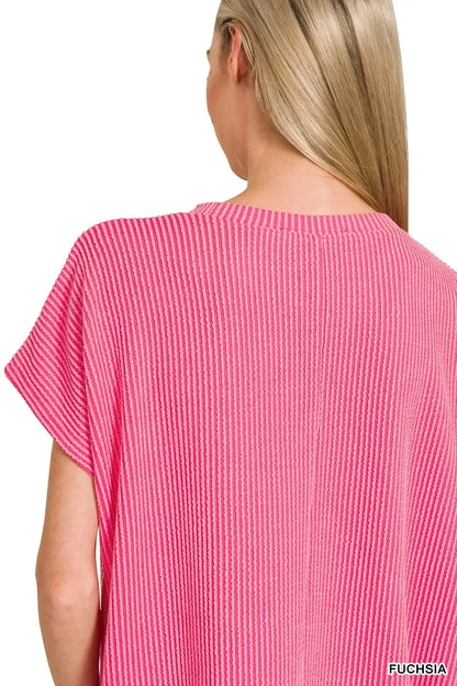 Zenana Raised Rib Front Pocket Boxy Top