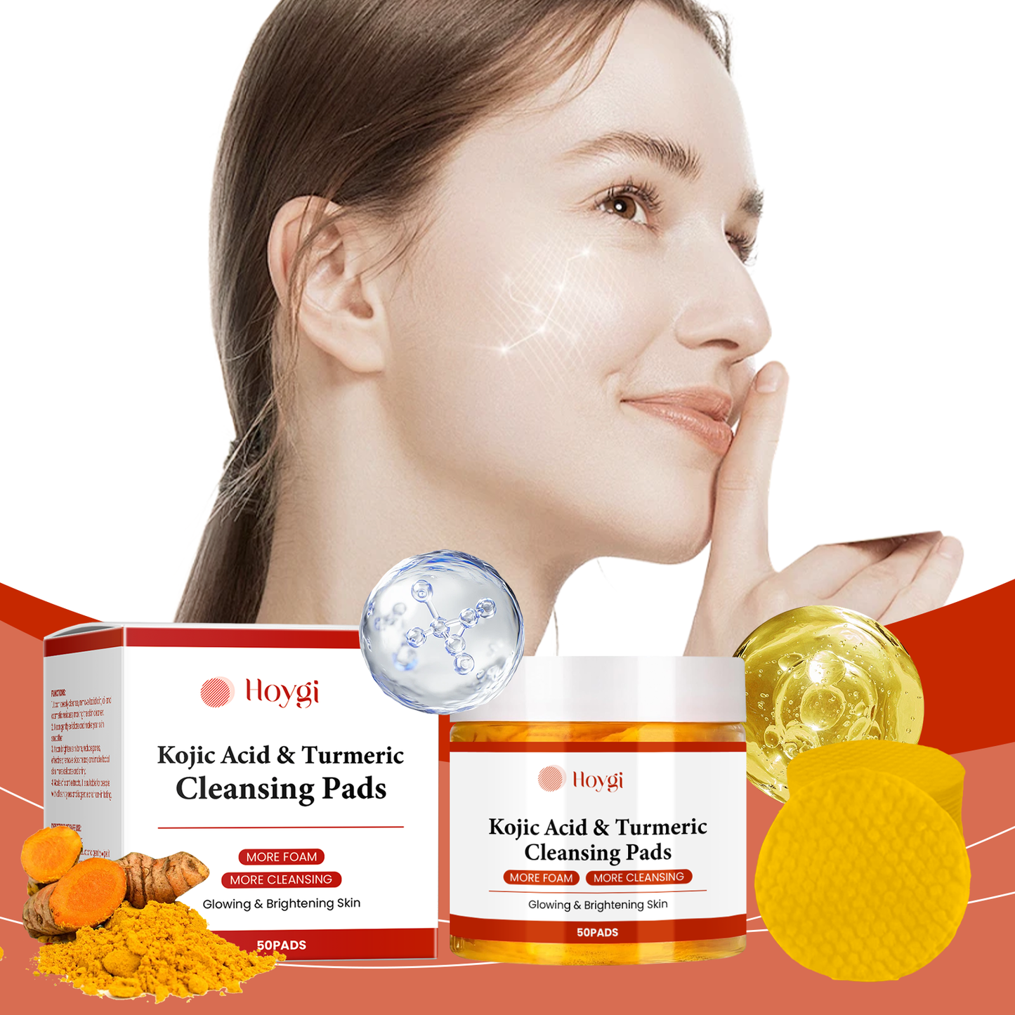 Hoygi Turmeric Acid Cleanser Pad Gentle Exfoliating Cleanser Without Tight Facial Skin Delicate Brightening