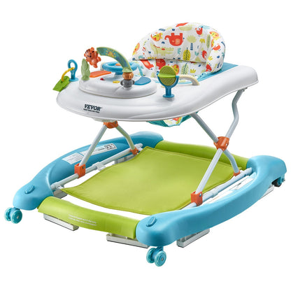 4-in-1 Baby Walker, Foldable Baby Activity Center On Wheels, 3 Adjustable Height, Music  Toys Tray, Learning-Seated Walk-Behind  Rocker Bouncer Toddler Walker For Girls Boys 6-24 Months
