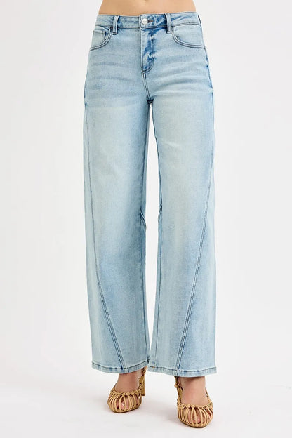 RISEN Full Size Mid Rise Fit Barrel Jeans Plus Size