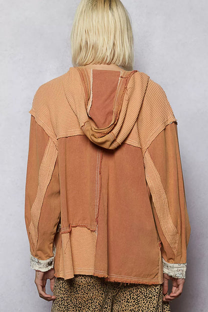 POL Button Down Hooded Jacket with with Star Patch Pattern