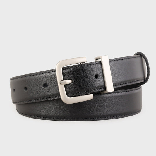 Classic Leather Belt with Silver Buckle