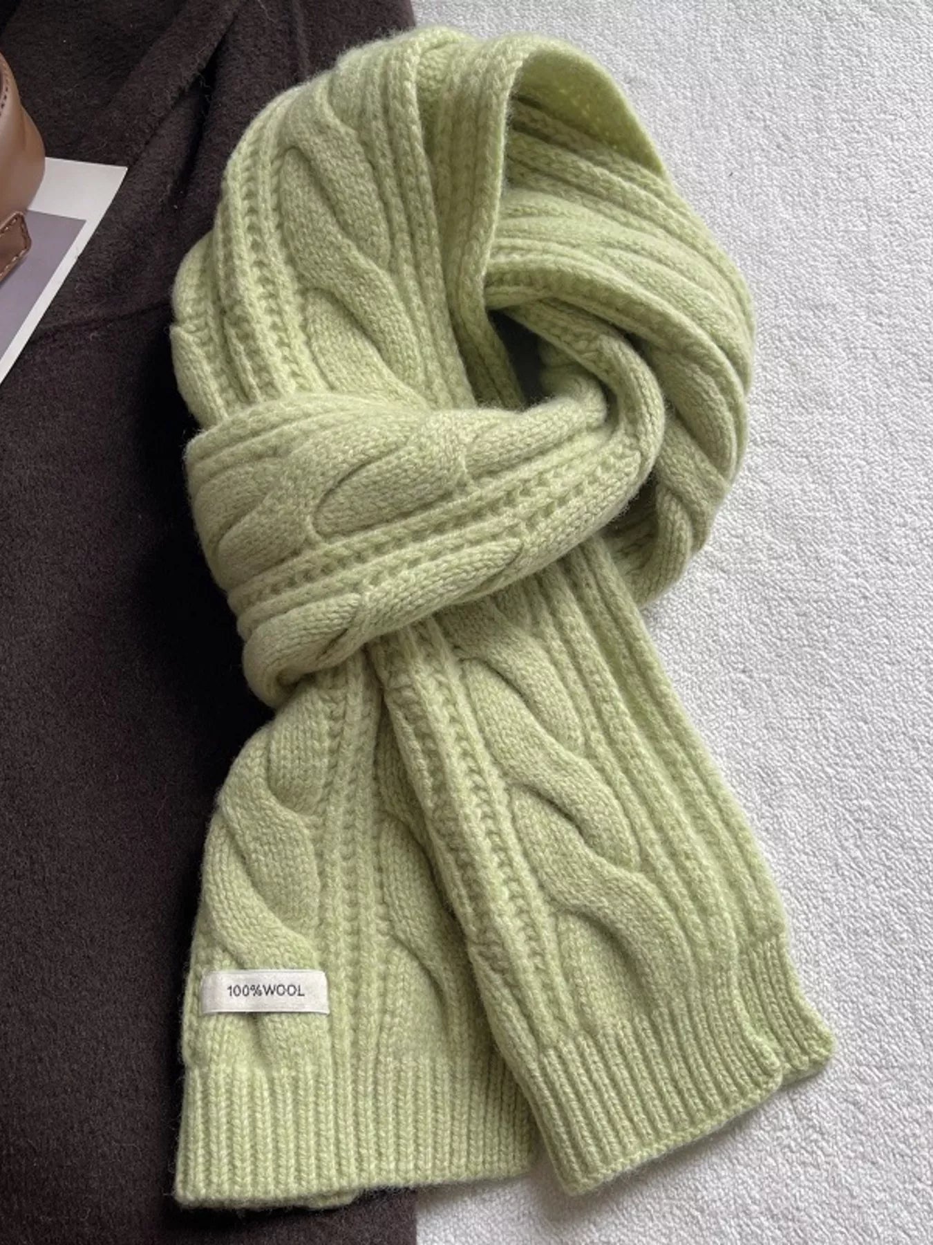 Wool Cable Knit Winter Scarf