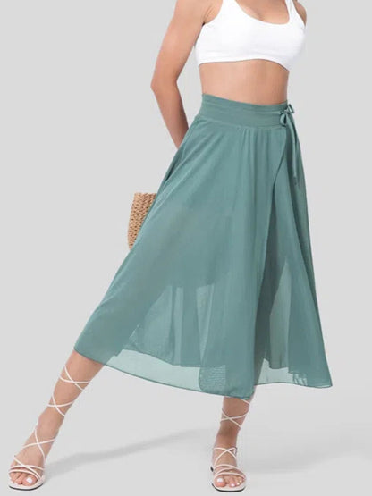Slit Flowy Skirt with Shorts Liner