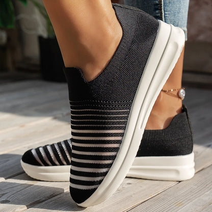 Striped Round Toe Platform Slip-Ons
