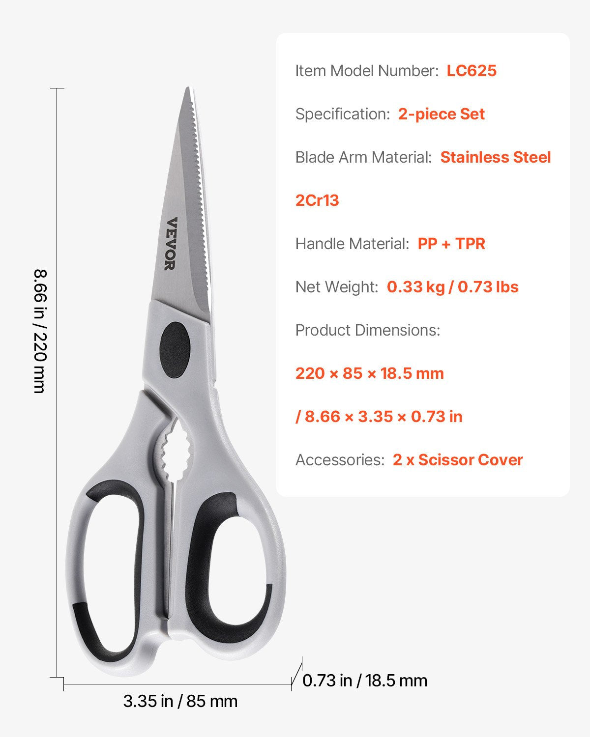 Kitchen Scissors 2 Pack Stainless Steel Kitchen Cooking Shears Cyan Grey