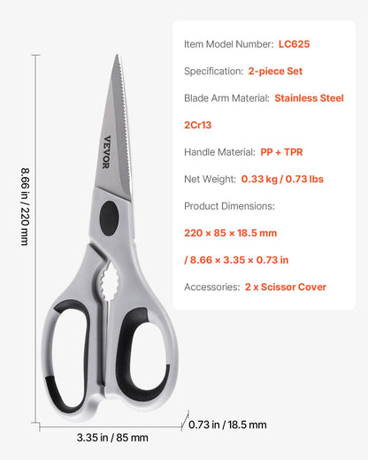 Kitchen Scissors 2 Pack Stainless Steel Kitchen Cooking Shears Cyan Grey
