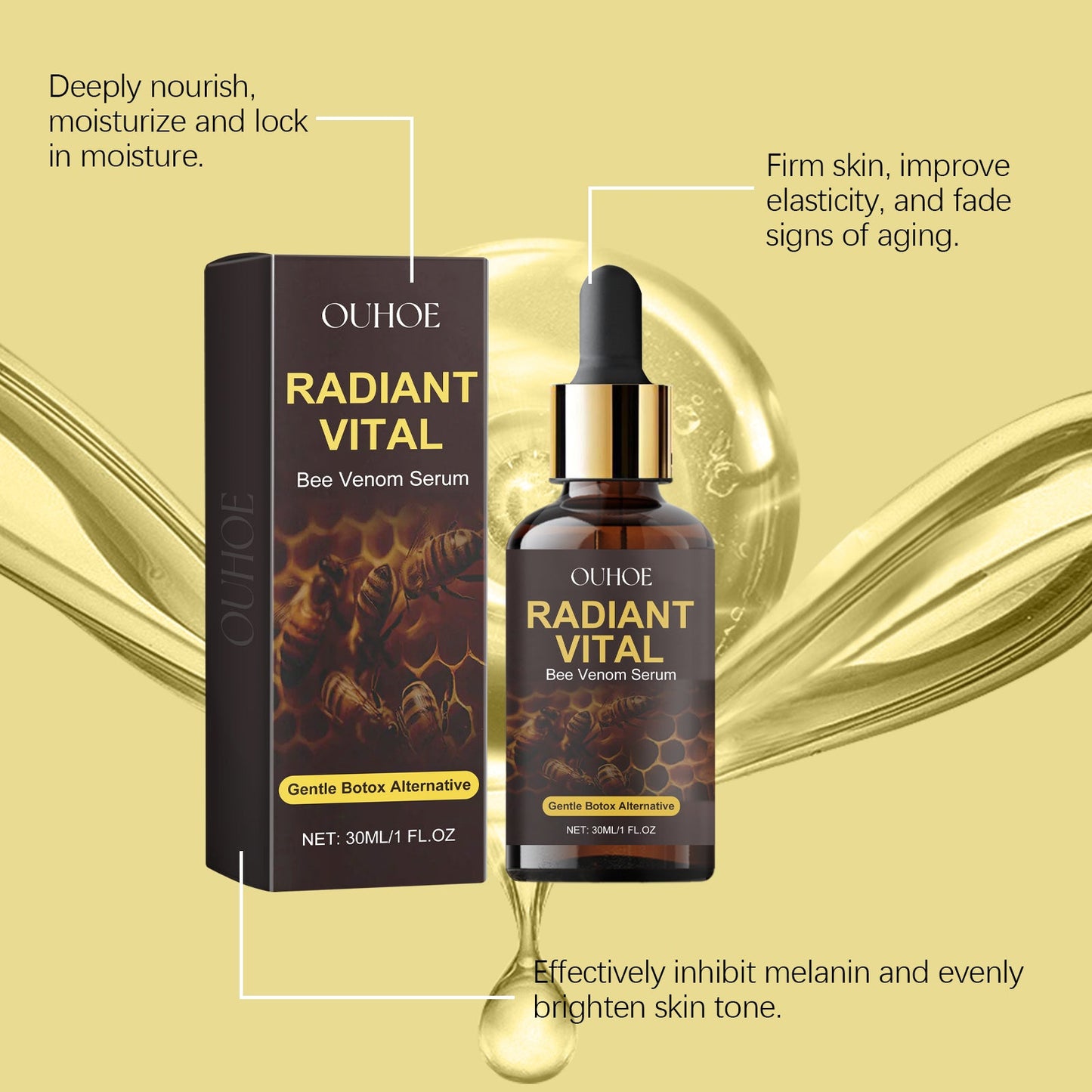 Ouhoe Bee Venom Facial Essence Hydrates And Moisturizes Skin And Reduces Fine Lines And Wrinkles On The Face