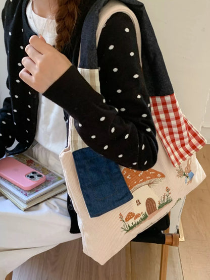 Mushroom Corduroy Tote Bag