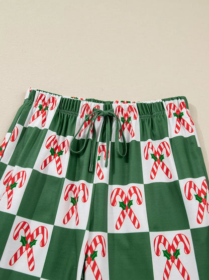Candy Cane Checkered Pattern 2pcs Pajama Set