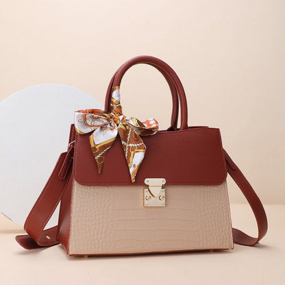 Crocodile Embossed Top Handle Handbag
