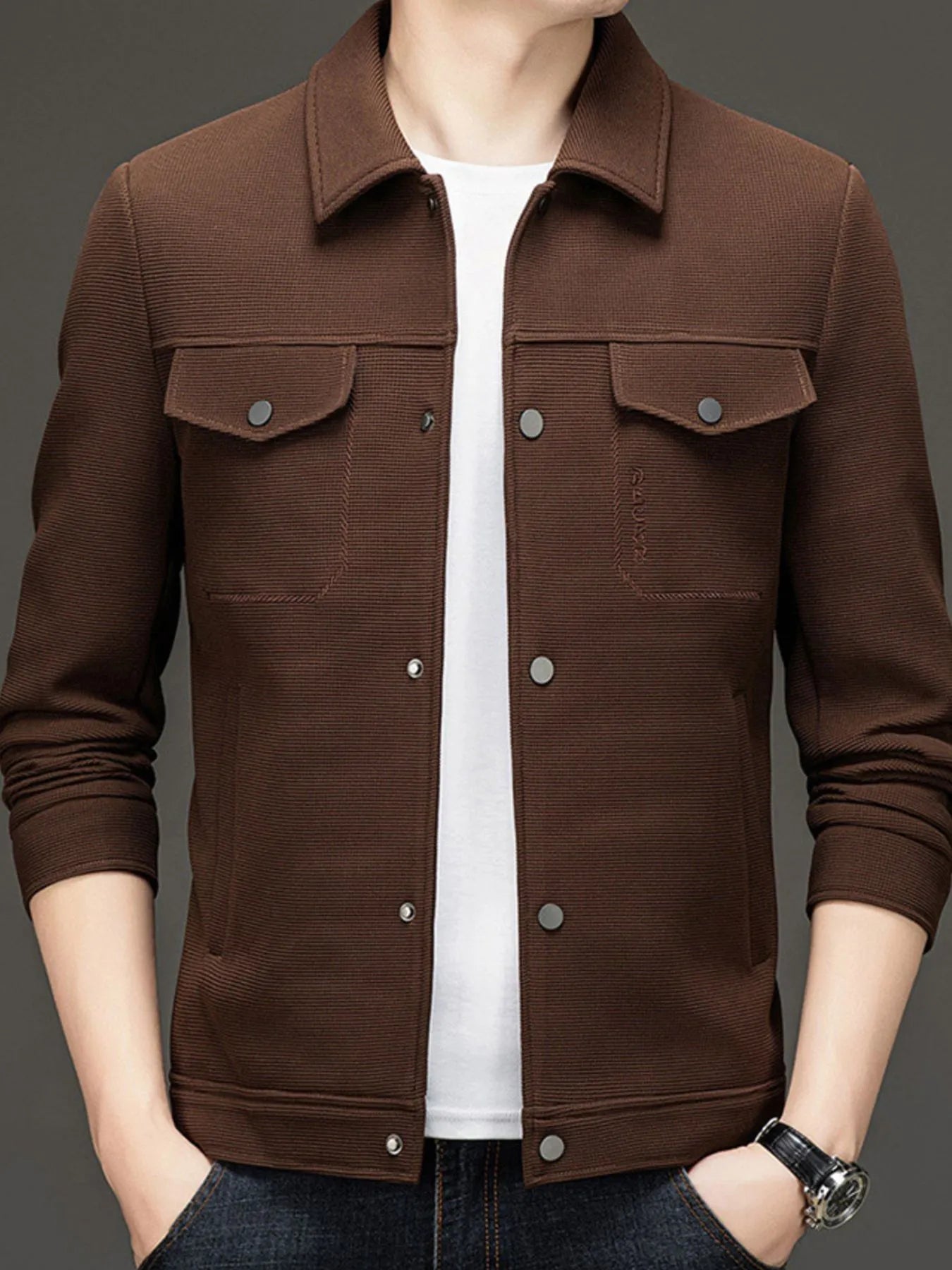 Men's Plus Size Button Up Long Sleeve Jacket