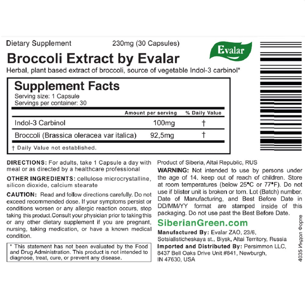 Evalar Broccoli Indol-3 Extract – 30 Capsules