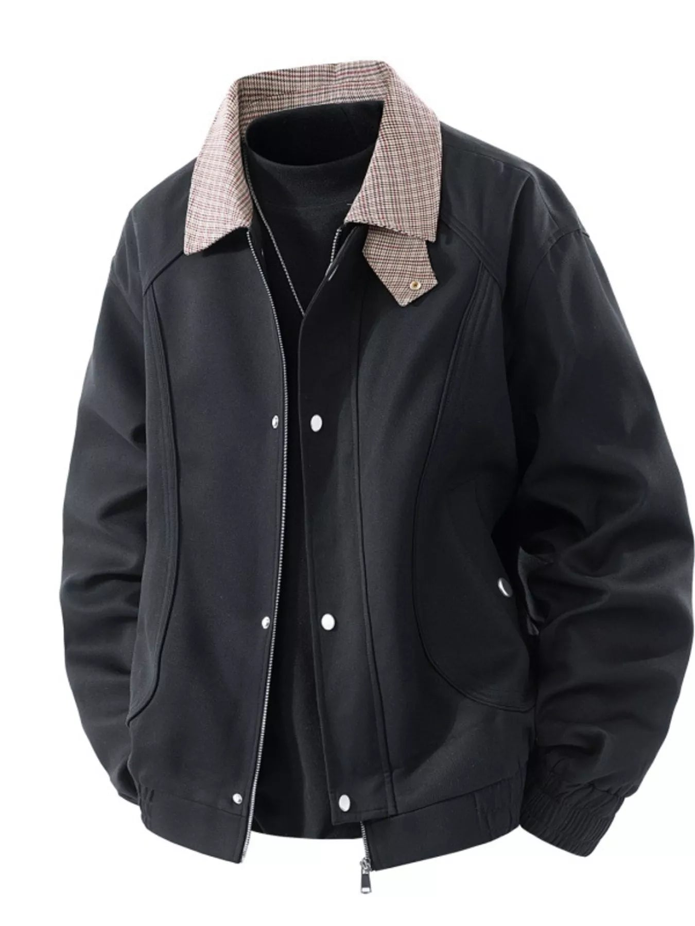 Men's Plus Size Casual Plaid Collar Zip Up Jacket