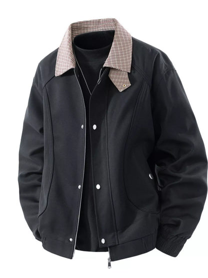 Men's Plus Size Casual Plaid Collar Zip Up Jacket