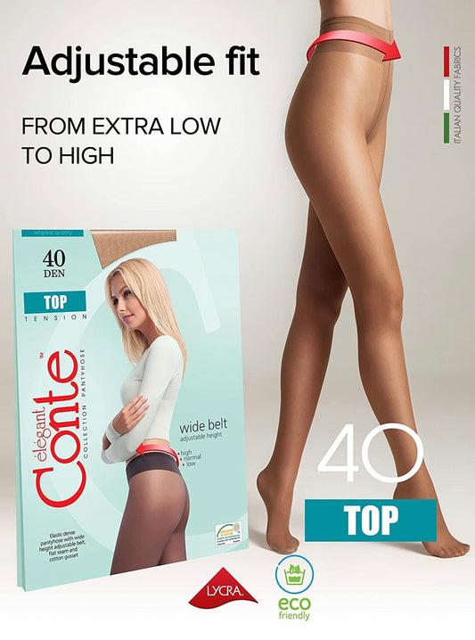 Conte Top 40 Den - Classic Women's Tights Sheer to Waist T-top Low Waist (8С-64СП)