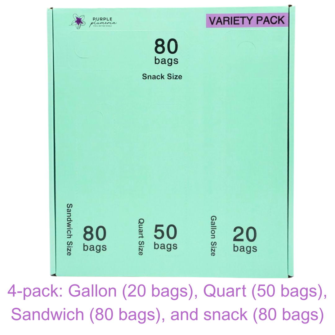 Compostable Resealable Bags. Eco-Friendly & Durable. Snack, Sandwich, Quart & Gallon Sizes