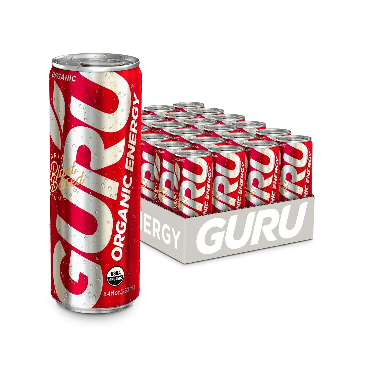 Guru Energy Drink - Organic Fruit Punch, 12 fl oz (24 Pack) - Natural Energy Boost