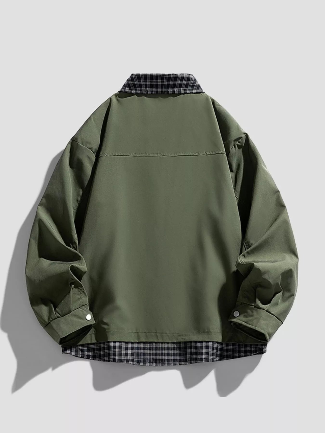 Men's Plus Size Plaid Trim Snap Down Casual Jacket