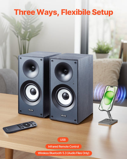 Active Powered Bookshelf Studio Monitor Speakers 25W X2 Bluetooth Coaxial Stereo