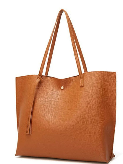 PU Leather Tote Bag with Tassel