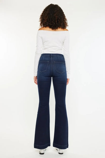 Kancan Button Fly High Rise Distressed Flare Jeans