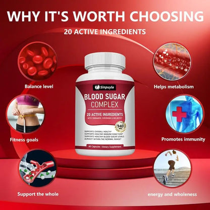 Blood Sugar Complex With Cinnamon, Chromium And Mulberry - 20 Active Ingredients, 60 Capsules - Supports Healthy Blood Sugar Levels