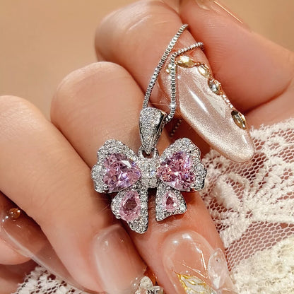 Zircon Bow Pendant Necklace