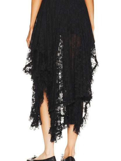 Asymmetrical Lace Midi Skirt