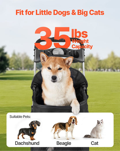 Pet Stroller Foldable 4 Wheels Dog Stroller Detachable Carrier Up To 35lbs