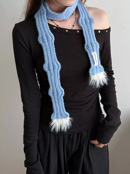 Knitted Plush Trim Scarf