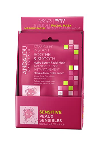Andalou Naturals - 1000 Roses Sheet Mask, 0.6 fl oz (Pack of 6) - Sensitive Skin Hydration