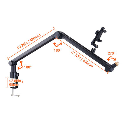 VEVOR Microphone Boom Arm With Desk Mount,  Adjustable Mic Stand With Adapter Port, For Recording Blue Hyperx Quadcast Blue Snowball Shure SM7B Audio Technica