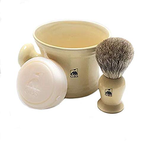Gbs Shave Mug Brush Set - Complete Kit for Sensitive Skin, Shaving Soap and Pure Badger Hair Brush