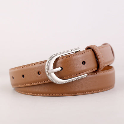 Leather Belt with Rhinestone Buckle