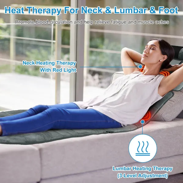 Vibration Massage Mat Full Body & Neck Kneading Massager - 20 Nodes, 3 Massage Modes&Speeds, 9 Vibration Settings, 3-Level Lumbar Heat, Inflatable Waist Pillow - Perfect Gift For Family