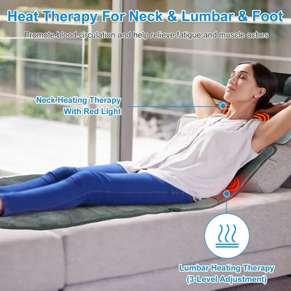 Vibration Massage Mat Full Body & Neck Kneading Massager - 20 Nodes, 3 Massage Modes&Speeds, 9 Vibration Settings, 3-Level Lumbar Heat, Inflatable Waist Pillow - Perfect Gift For Family