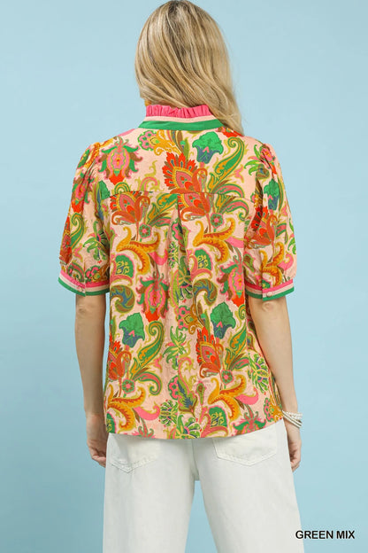 Umgee Jacquard Abstract Print Top