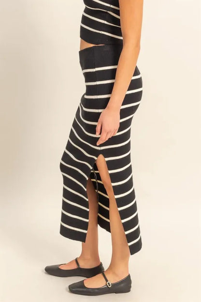 HYFVE Side Slit Striped Bodycon Sweater Skirt