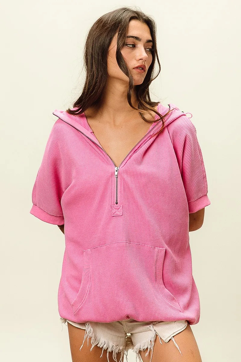 BiBi Vintage Washed Waffle Thermal Hoodie
