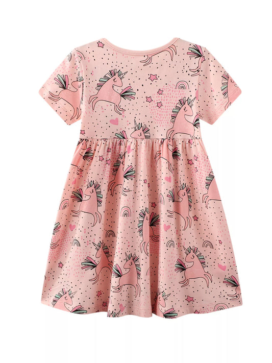 Children's Unicorn Print Round Neck Summer Dress