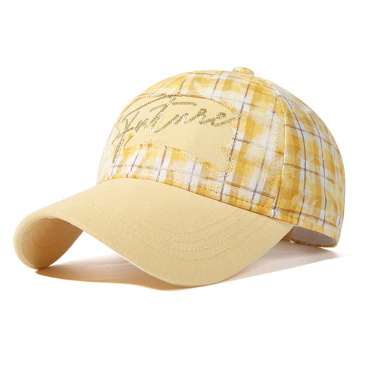 Plaid Baseball Cap with Sequin Detail