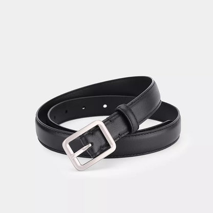 Classic Leather Belt with Silver Buckle