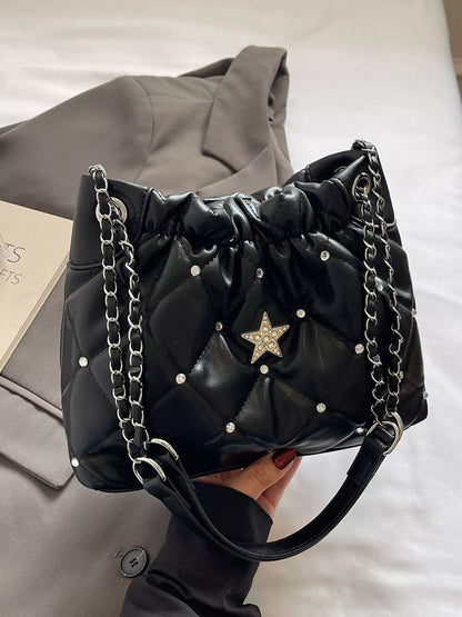 Quilted Rhinestone Star Decor Shoulder Bag