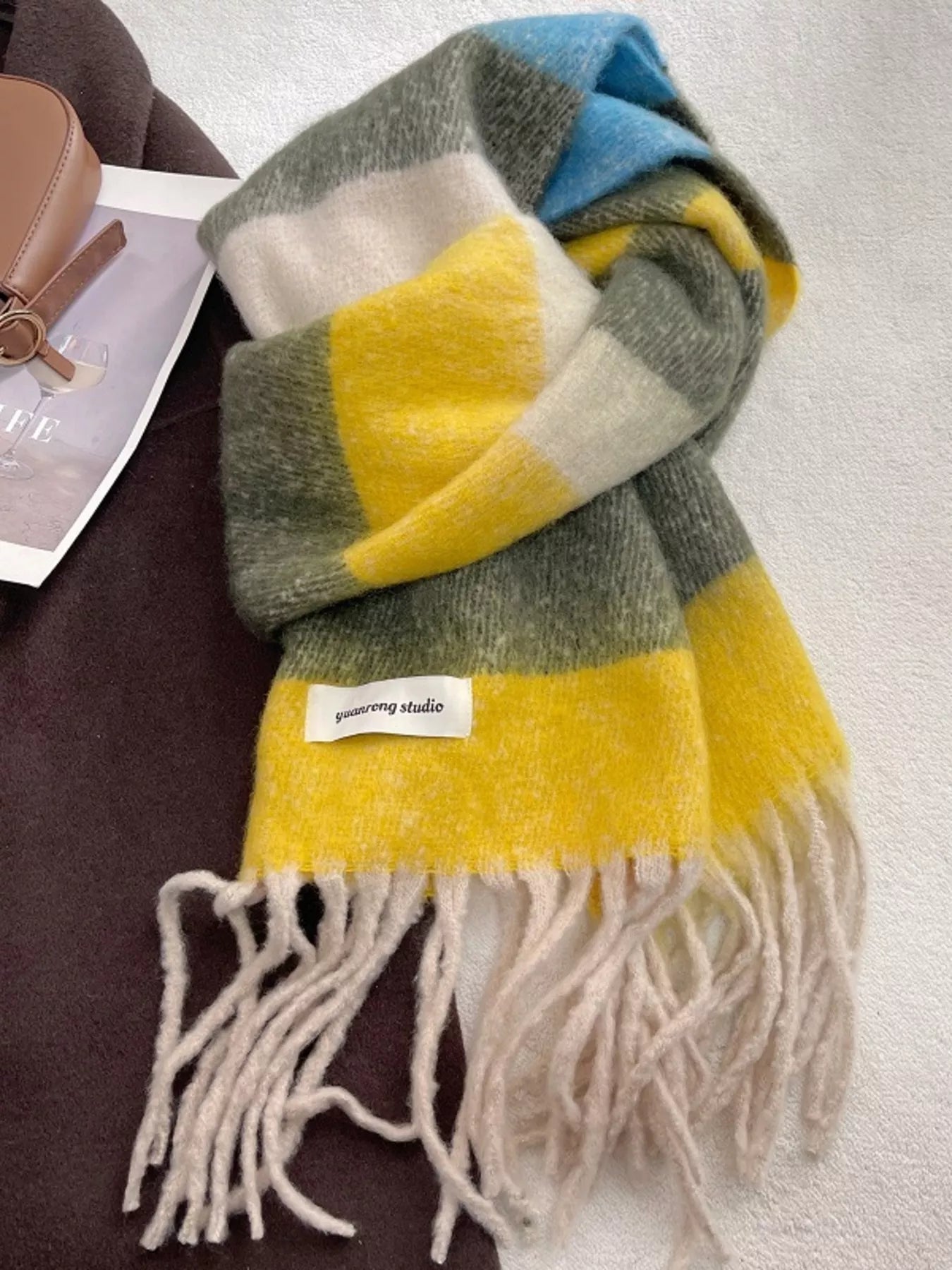 Soft Plaid Tassel Warm Scarf