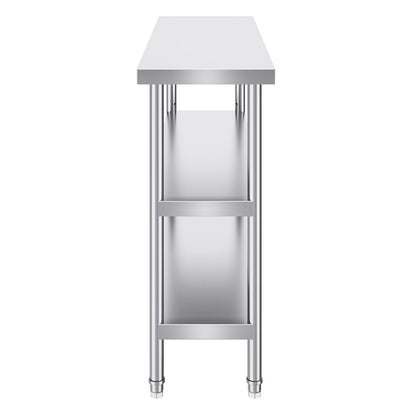 VEVOR Stainless Steel Food Prep Table, 14 X 48 X 34 Inch Commercial Kitchen Worktable, With 2 Adjustable Undershelf, Heavy Duty Prep Table Metal Work Table For BBQ, Kitchen, Home, And Garage