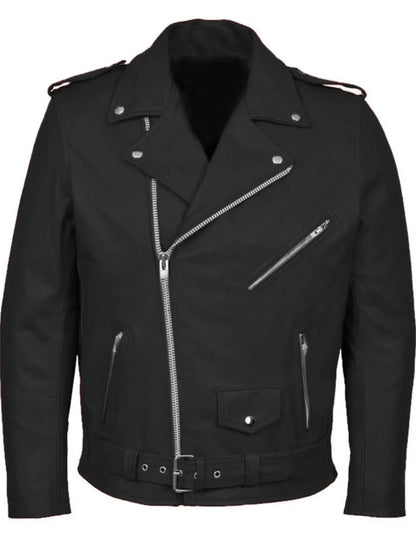 Men's Plus Size Zip Up Leather Motorcycle Jacket